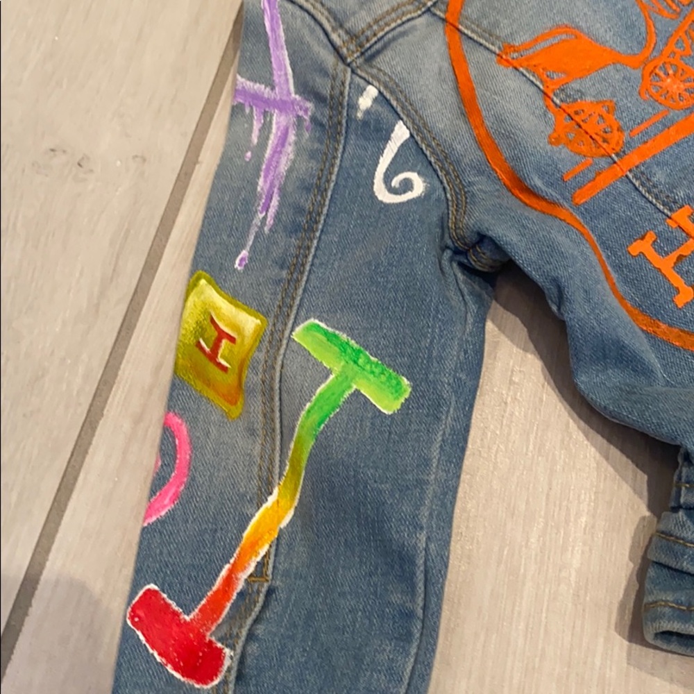🎉HP🎉 Custom HERMÉS-themed denim jacket 2T - Picture 8 of 11